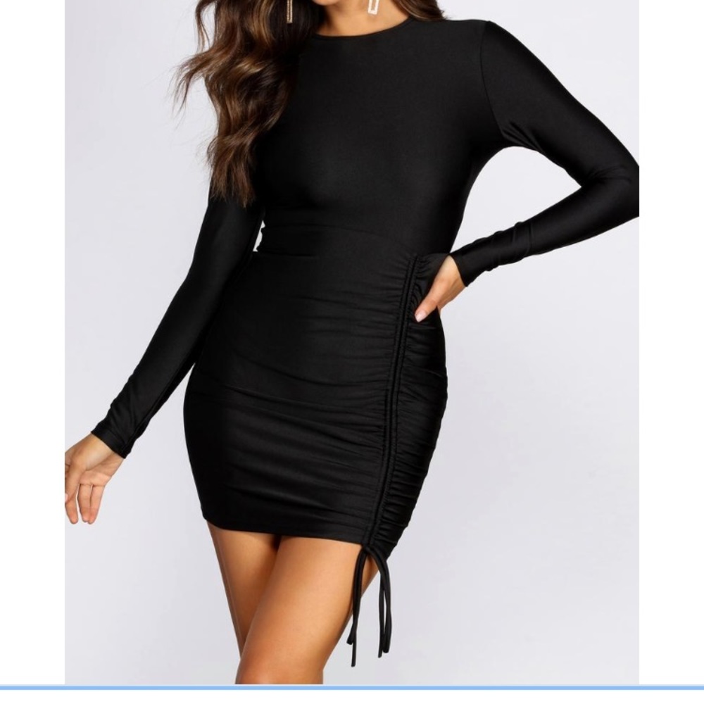 TIED TO RUCHED MINI DRESS
